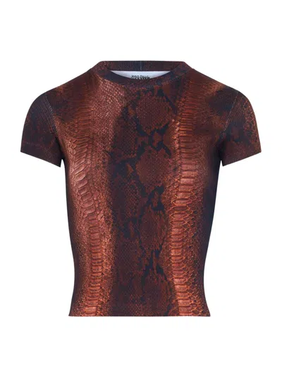 Jean Paul Gaultier Women's Python Print Rib-knit Stretch-cotton T-shirt In Brown