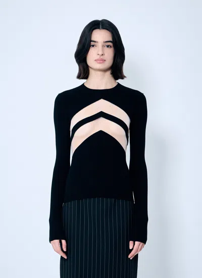 Jean Paul Gaultier Women Rib Sweater With Transparent Panels In Black