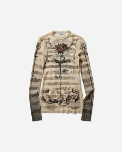 JEAN PAUL GAULTIER WOMEN S “TATTOO MARINIÈRE” LONGSLEEVE TOP ECRU