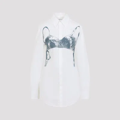 Jean Paul Gaultier Womens White Blue Grey Scanned Bra Stretch-cotton Shirt