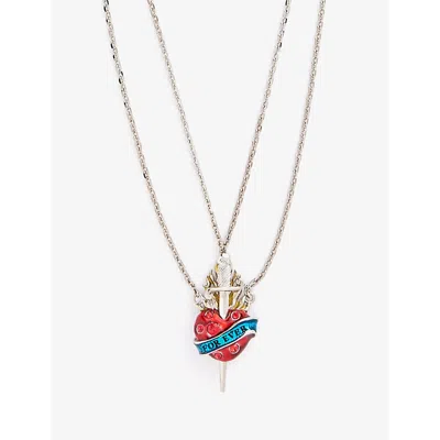 Jean Paul Gaultier Womens Silver Heart Sword Brass Necklace