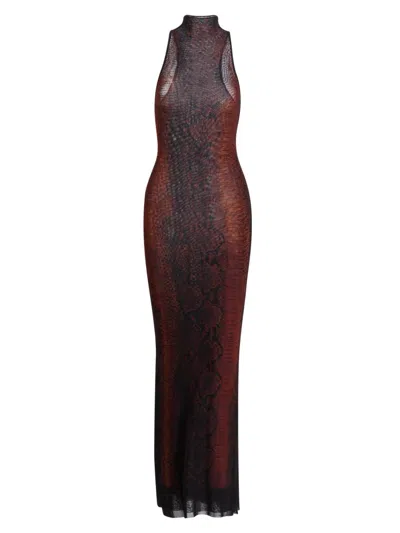 Jean Paul Gaultier Multicolor Snake Print High Neck Polyamide Maxi Dress In Black