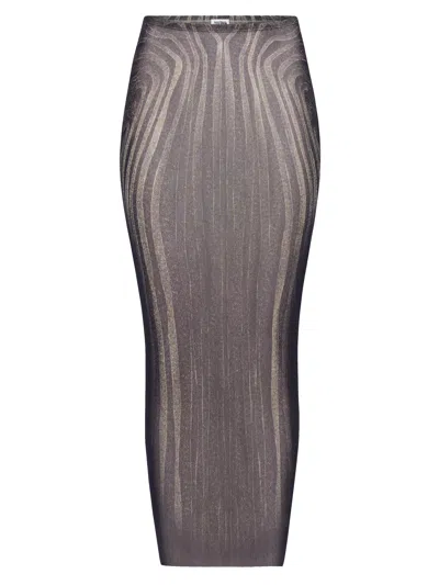 Jean Paul Gaultier Women Spiral Printed Mesh Long Skirt In Brown
