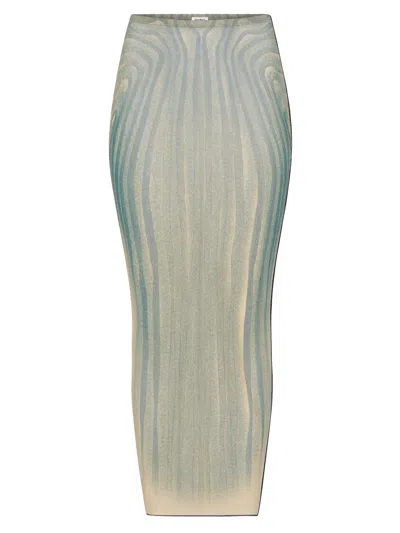 Jean Paul Gaultier Women Spiral Printed Mesh Long Skirt In Green