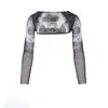 Jean Paul Gaultier Cropped Graphic Print Mesh Top