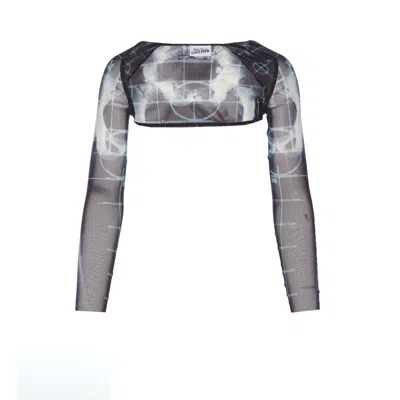 Jean Paul Gaultier The Black Squeletor Semi-sheer Mesh Shrug In Blue