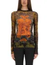 Jean Paul Gaultier Graphic Print Sheer Fabric Tops