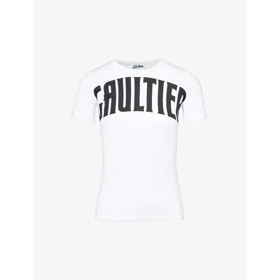 Jean Paul Gaultier Womens White Black Logo-pattern Slim-fit Stretch-organic Cotton T-shirt