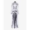 JEAN PAUL GAULTIER JEAN PAUL GAULTIER WOMEN'S WHITE BLACK PARIS GRAPHIC-PATTERN STRETCH-WOVEN MAXI DRESS