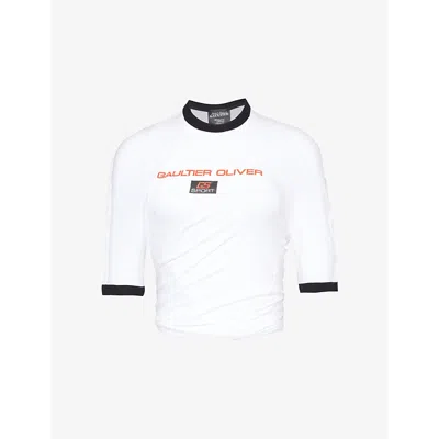 Jean Paul Gaultier Womens White X Shayne Oliver Brand-print Stretch-cotton T-shirt