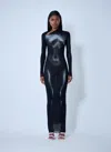 Jean Paul Gaultier Womens Black Silver Printed Long-sleeves Woven Maxi Dress Xs In Blue