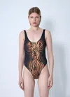 Jean Paul Gaultier Wood-print Scoopneck Swimsuit In Black