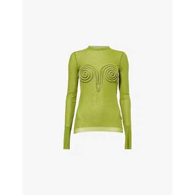 Jean Paul Gaultier Womens Acidgreen Spiral-embellishment Long-sleeves Woven Top