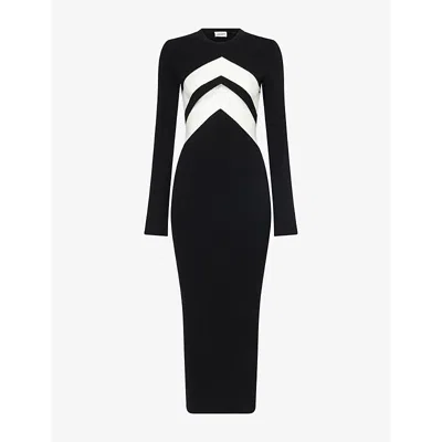Jean Paul Gaultier Womens  Chevron-panel Ribbed Knitted Maxi Dress In Black