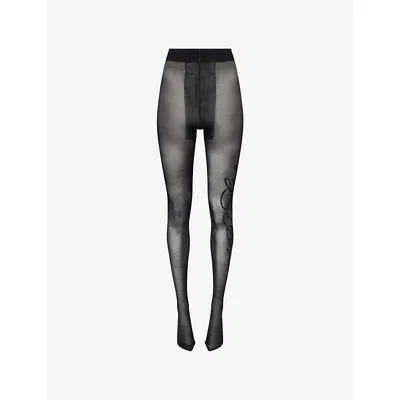 Jean Paul Gaultier Womens Black Logo-script Sheer Tights
