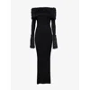 Jean Paul Gaultier Womens Off-shoulder Faux Fur-trim Ribbed-knit Maxi Dress Black Xs In Black