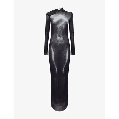 Jean Paul Gaultier Womens Black Silver Printed Long-sleeves Woven Maxi Dress Xs In Multi
