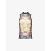 Jean Paul Gaultier Womens Black Vintage Blue Green Printed Sleeveless Woven Top Xl In Gray