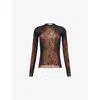 Jean Paul Gaultier Top Long Sleeves Mesh Printed Wood Woman Black And Brown