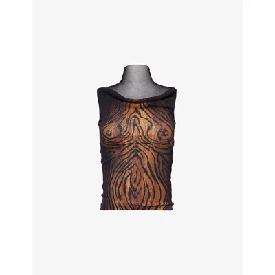 Jean Paul Gaultier Womens Black/brown Printed Sleeveless Woven Top