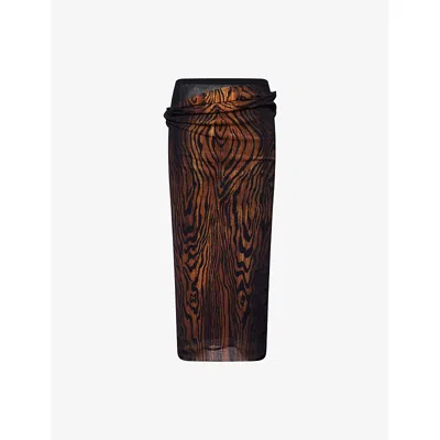 Jean Paul Gaultier Womens Black/brown Printed Slim-fit Woven Midi Skirt