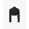 Jean Paul Gaultier Double-breasted Belted Cropped Pinstriped Wool-twill Blazer In Black/white