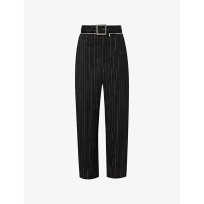 Jean Paul Gaultier Womens  Striped-print Two-slip-pockets Wide-leg High-rise Wool Trousers In Black/white