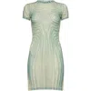 Jean Paul Gaultier Spiral-print Mesh Dress In Ecru/aqua