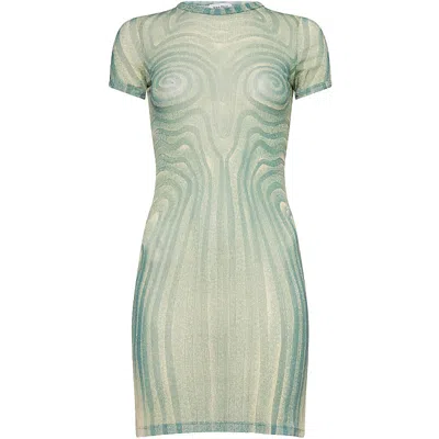 Jean Paul Gaultier Womens  Spiral Short-sleeves Woven Mini Dress In Ecru/aqua