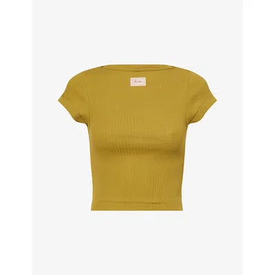 Jean Paul Gaultier Womens Green Ribbed Short-sleeves Cotton-knit T-shirt