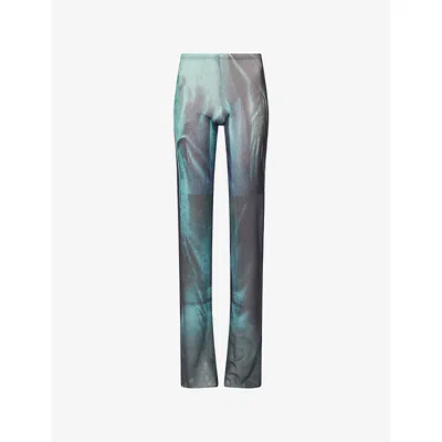 JEAN PAUL GAULTIER WOMENS WATER STRAIGHT-LEG MESH TROUSERS INDIGO/VINTAGEBLUE