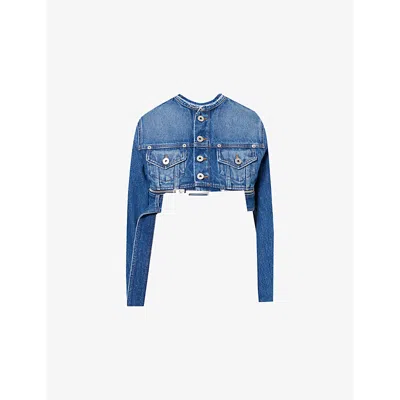 Jean Paul Gaultier Womens Vintageblue Crop Belted Relaxed-fit Denim Jacket