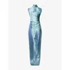 Jean Paul Gaultier Women Long Draped Aqua Dress In Blue