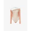 JEAN PAUL GAULTIER WOMENS MINT/CORAL STRIPED MESH WOVEN BODY XL
