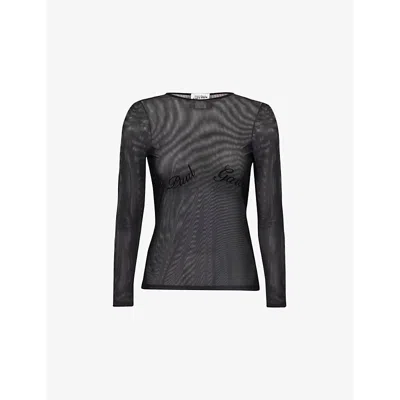 Jean Paul Gaultier Womens Velvet-branding Long-sleeves Stretch-woven Top Black