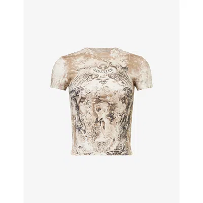 Jean Paul Gaultier Womens Lightbeige/taupe Printed Ribbed Stretch-cotton T-shirt