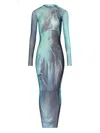 Jean Paul Gaultier Printed Long-sleeved Midi Dress In Blue