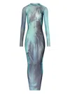 Jean Paul Gaultier Printed Long-sleeved Midi Dress In Blue