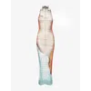 Jean Paul Gaultier Womens Orange/white/black Printed Sleeveless Woven Midi Dress Xs