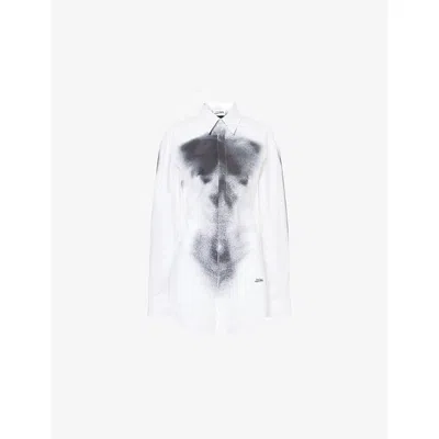 Jean Paul Gaultier Womens White Black Printed Curved-hem Stretch-cotton Shirt