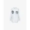 Jean Paul Gaultier Womens White Grey Black Rose-print Curved-hem Cotton-poplin Shirt In Animal Print