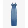 Jean Paul Gaultier Womens Vintageblue Conical-cup Spaghetti-strap Denim Midi Dress