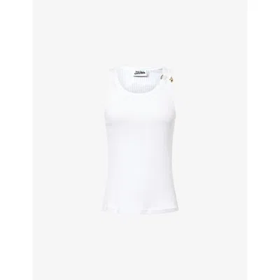 Jean Paul Gaultier Womens White Slim-fit Logo-hardware Cotton-knit Top