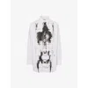 Shop Jean Paul Gaultier Womens White/black Skeleton-print Curved-hem Cotton-poplin Shirt