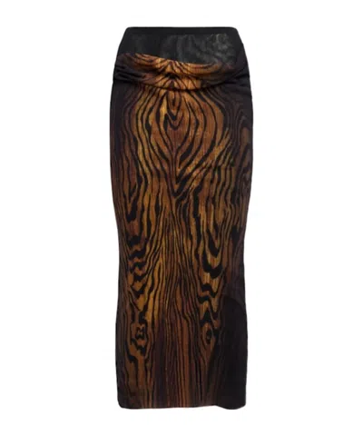 Jean Paul Gaultier Wood Grain Print Mesh Double-layer Midi Skirt In Multi