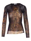 Jean Paul Gaultier Women Mesh Long Slevees The Wood Print Top In Multi