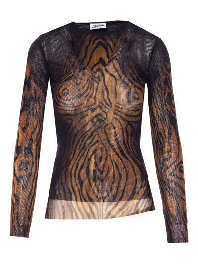 Jean Paul Gaultier Wood-print Mesh Top