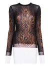 Jean Paul Gaultier Women Mesh Long Slevees The Wood Print Top In Multi