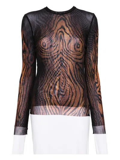 Jean Paul Gaultier Wood-print Mesh Top