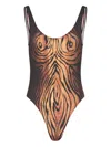 Jean Paul Gaultier Wood-print Scoopneck Swimsuit In Multi